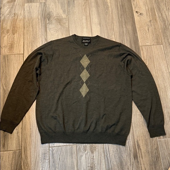 Mens Eddie Bauer Men's 100% Merino Wool Olive Green Sweater Grandpacore Size XL - Picture 2 of 7